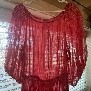 Vintage Sheer Gold Metallic Boho Chiffon Ethnic Festival Puff Sleeve Dress sz XL